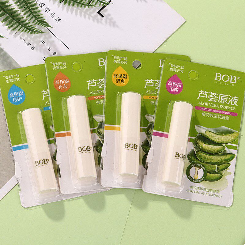 BOB芦荟原液保湿滋润唇膏男女士淡B化唇纹补水透明无色护唇膏4409