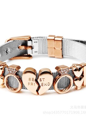 双色 DIY keeper手链真空电镀不锈钢表带欧美10mm 钢网片手链