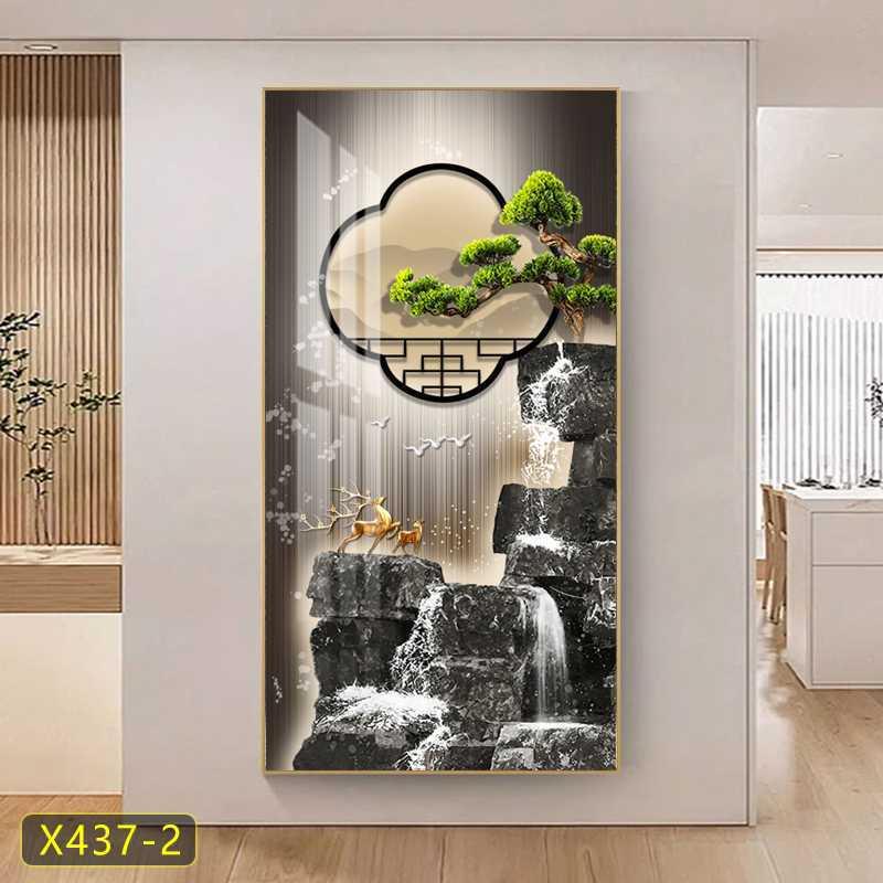 石来运转新中式入户玄关装饰画走廊过道高级感挂画寓意好山水壁画