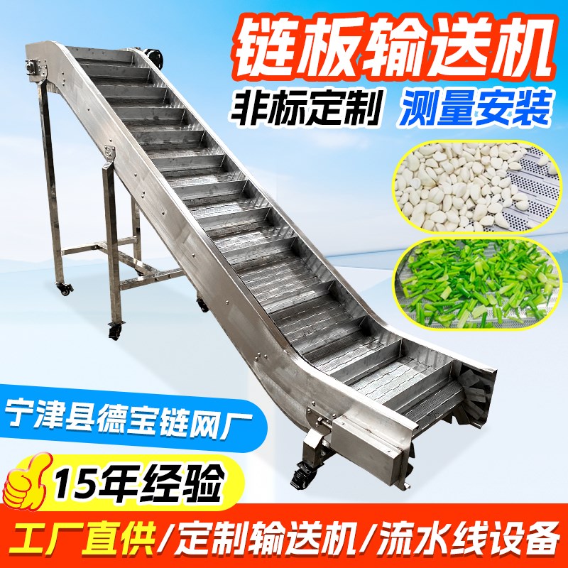 链板提升机定制蔬菜瓜果清洗流水线输送J机不锈钢链板爬坡上料机