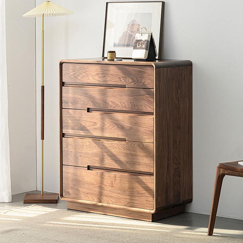 北美黑胡桃木五斗柜简约现代纯实木抽屉柜客厅卧室边柜北欧储物柜