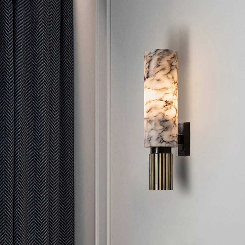 北欧简约全铜云石壁灯卧室床头灯现代别墅民宿客厅走廊过道装饰灯