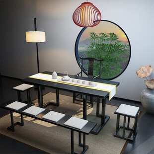 新中式实木茶桌椅家居组合铁艺办公洽谈功夫泡茶桌接待会客室茶台