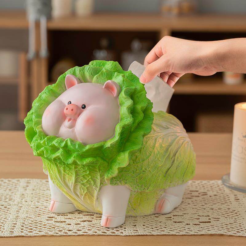 可爱创意白菜猪餐巾纸巾盒客厅茶几轻奢家用餐桌抽纸盒高级感摆件