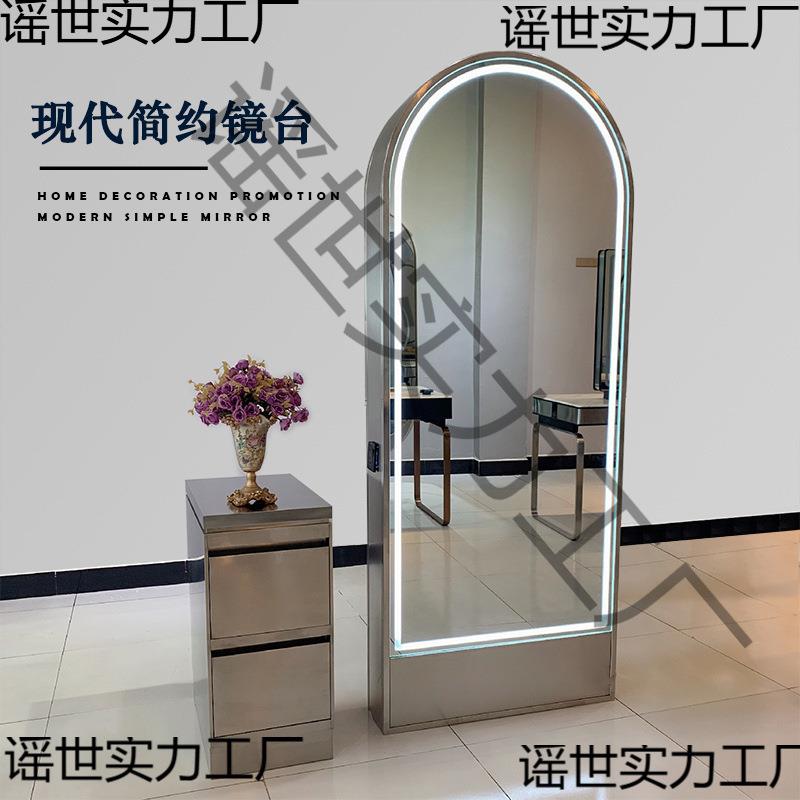 理发店镜台柜子led落地美发镜子潮款发廊简约带灯剪发椅