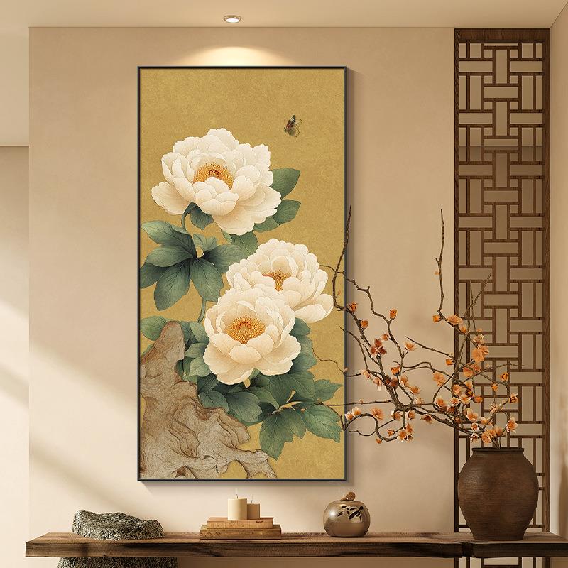 花开富贵玄关装饰画2025新款客厅走廊过道挂画宋氏美学牡丹花壁画