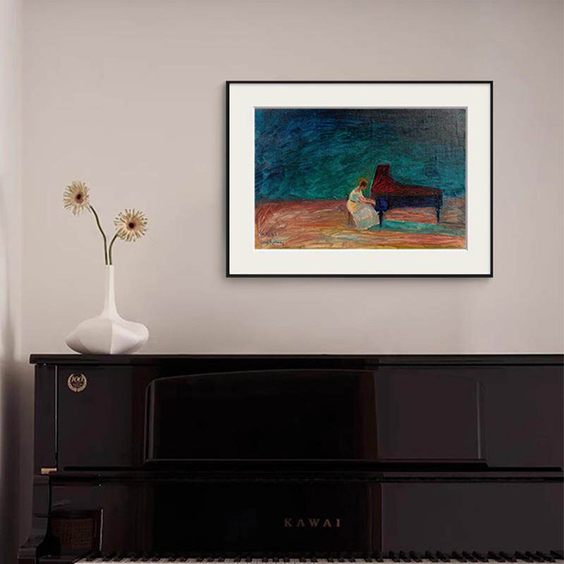 钢琴演奏曲法式复古挂画音乐室中古风餐厅装饰画小众艺术卧室壁画