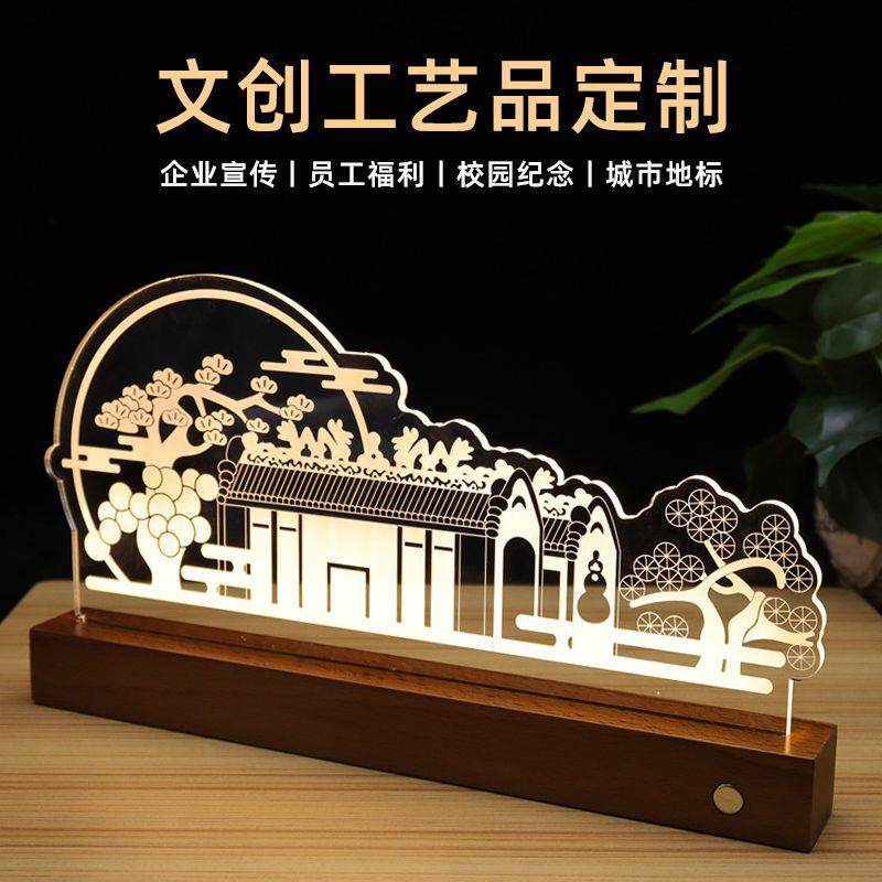 创意实用文创工艺品加长版小夜灯城市印象地标非遗建筑LED摆件