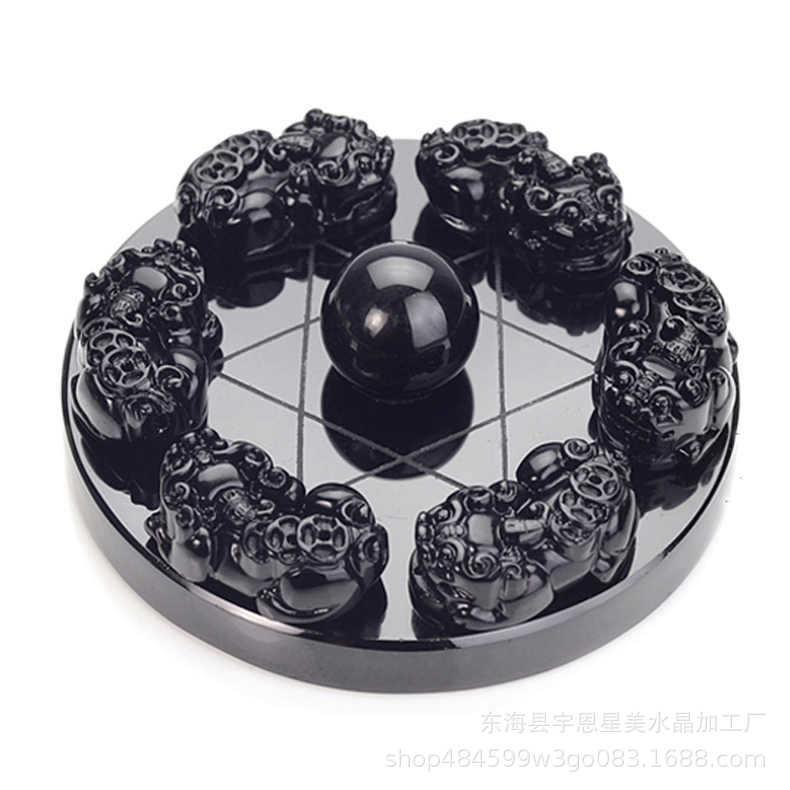 黑曜石七星阵貔貅台摆件风水桌面水晶球葫芦摆设厂家