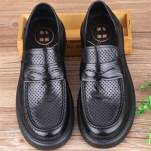 2025夏季新款男凉鞋厚底真皮商务休闲洞洞鞋镂空大头皮鞋超轻平底