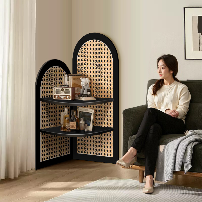 中古风转角装饰柜墙角矮柜落地摆件藤编图案夹缝置物架卧室收纳柜,家居饰品,落地摆件,淘宝优惠券,粉丝福利购,淘宝优惠卷