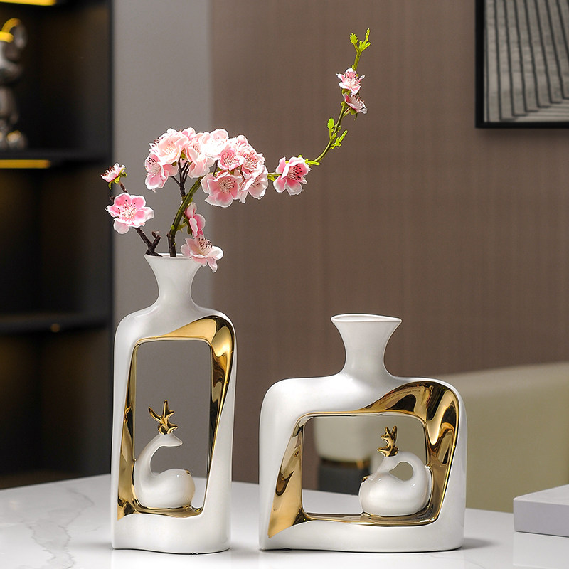 新中式高端陶瓷器小花瓶家居装饰品摆件插花干花客厅电视柜工艺品