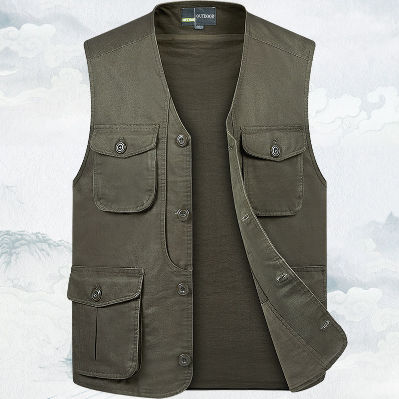 纽扣款多口袋纯棉马甲中老年男士休闲马夹爸爸装全棉背心春秋上衣,男装,常规马甲,淘宝优惠券,粉丝福利购,淘宝优惠卷