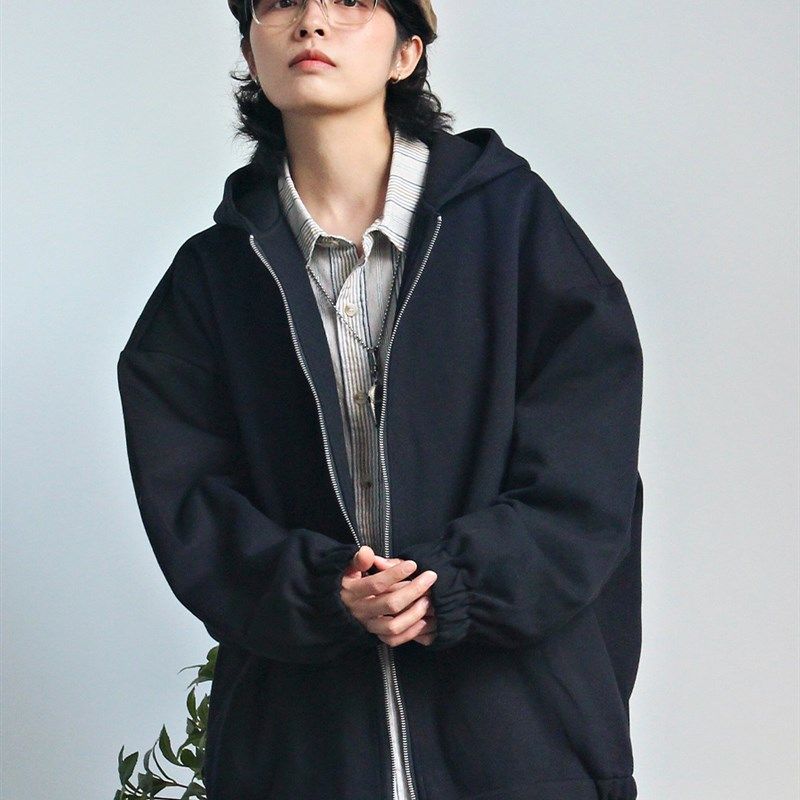 弎狸 TIP  日系连帽开衫卫衣外套男女机能黑色宽松简约休闲夹克潮