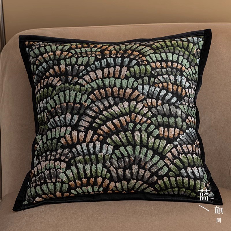 新中式绒布刺绣客厅沙发抱枕中古风复古靠垫P名宿样板间床头靠枕