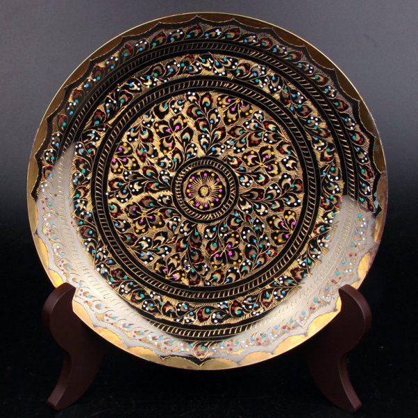 巴基斯坦铜器手工彩点墙壁挂盘家居酒店餐厅玄关仿古铜盘子摆件,特色手工艺,巴基斯坦特色,淘宝优惠券,粉丝福利购,淘宝优惠卷