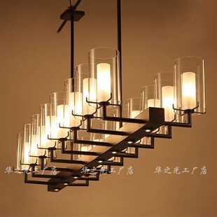 餐吊灯餐桌吧台灯新中式长方形茶室灯美式工业风酒店前台接待吊灯