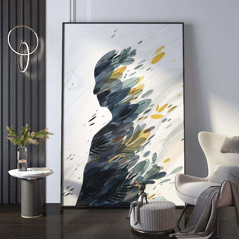 简约现代进门玄关装饰画抽象艺术人物壁画沙发后立画走廊过道挂画