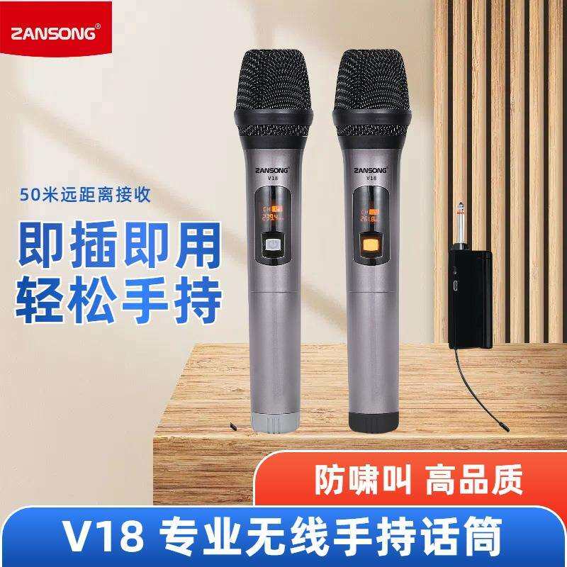 专业手持话筒一拖二家用KTV声卡舞台直播K歌V段无线麦克风 跨境英