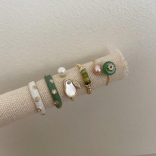 rS9指环y25精致rns戒指女叠开口玉戴银气质兔h花朵滴釉法式复古m