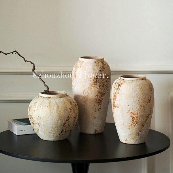 花瓶摆件客厅插花陶瓷轻奢高级感陶罐侘寂风禅意复古中式高粗陶大,家居饰品,花瓶,淘宝优惠券,粉丝福利购,淘宝优惠卷