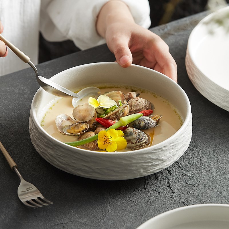 云和堂日式石纹陶瓷盘子高级感西餐G餐盘健身减脂餐盘沙拉盘深盘