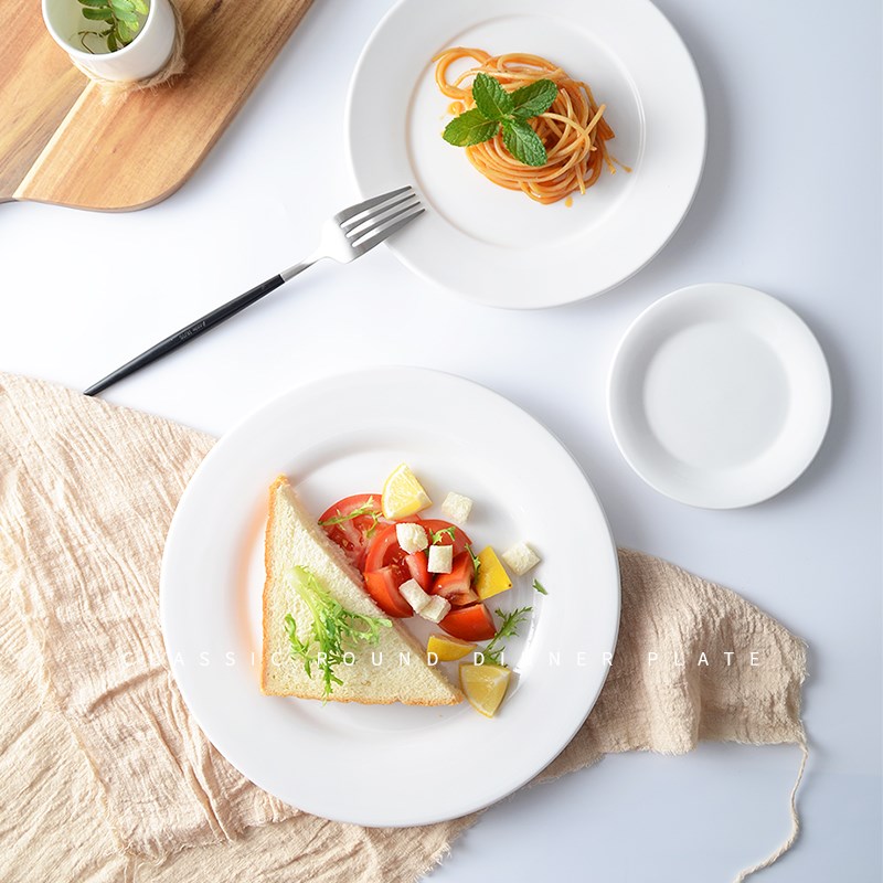厨房餐具纯白色陶瓷圆形西餐盘子 拼R菜盘 平盘骨碟