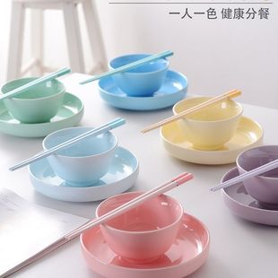 分色餐具套装碗筷勺家庭区分一人一碗专人专用6人4人陶瓷家用饭碗