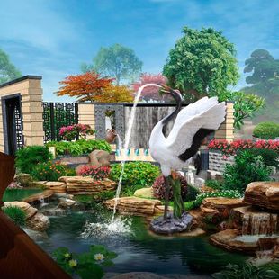 喷水丹顶鹤花园庭院户外假山鱼池造景仿真仙鹤摆件动物鸟模型装饰