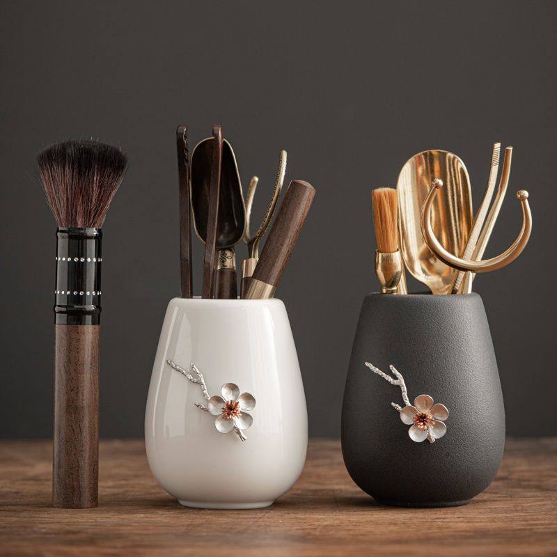 黑檀木茶道六君子套装羊脂玉茶具配件大全泡茶工具功夫笔刷