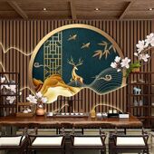 新中式 茶室采耳馆美容院会所酒店3d立体背景墙山水画壁纸新款 自粘
