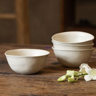 素火哑光米白小碗复古简约异型米饭碗粥碗民宿餐厅家用陶瓷茶点碗