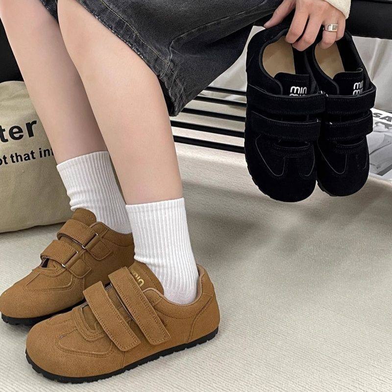 黑色魔术贴勃肯鞋女2025春秋新款软底舒适泡芙休闲百搭平底小黑