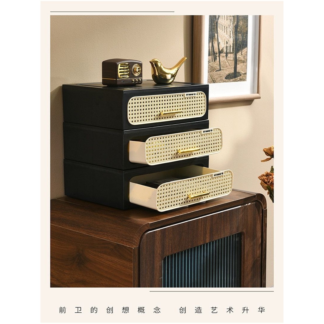 桌面收纳盒抽屉式中古复古藤编风桌面玄关入户摆件文具化妆品收纳,收纳整理,桌面收纳盒,淘宝优惠券,粉丝福利购,淘宝优惠卷