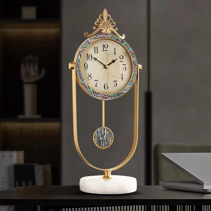 高端钟表座钟e家用新中式轻奢现代欧式简约静音台式黄铜摆件石英