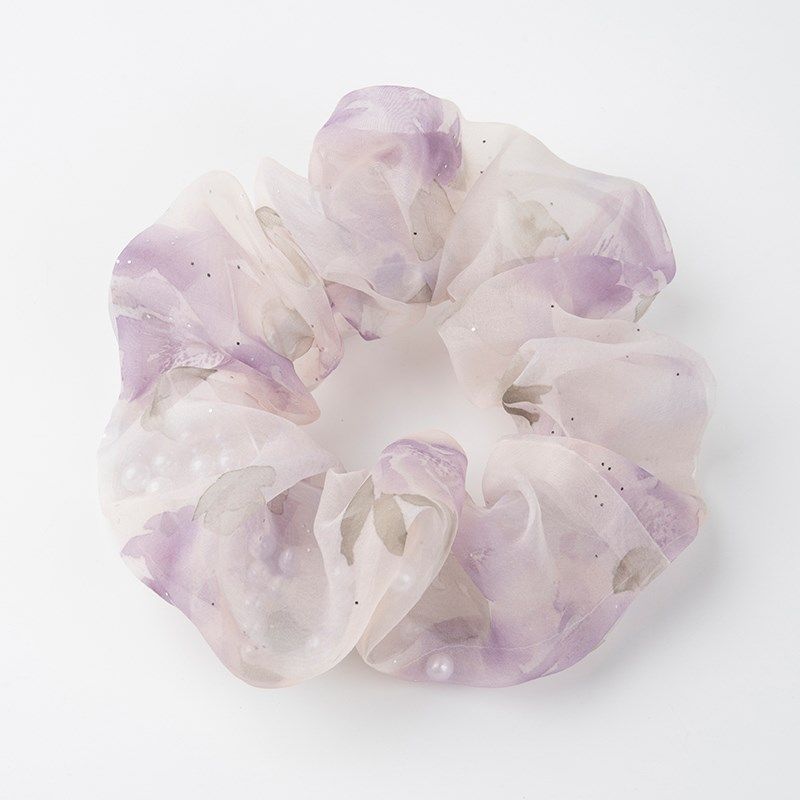 暮紫霓裳~紫f色系欧根纱国风氛围感甜美亮片珍珠发圈饰春夏新款女