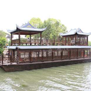 厂家制造木船画舫双层仿古水上大型餐饮厅旅游观光接待文旅项目