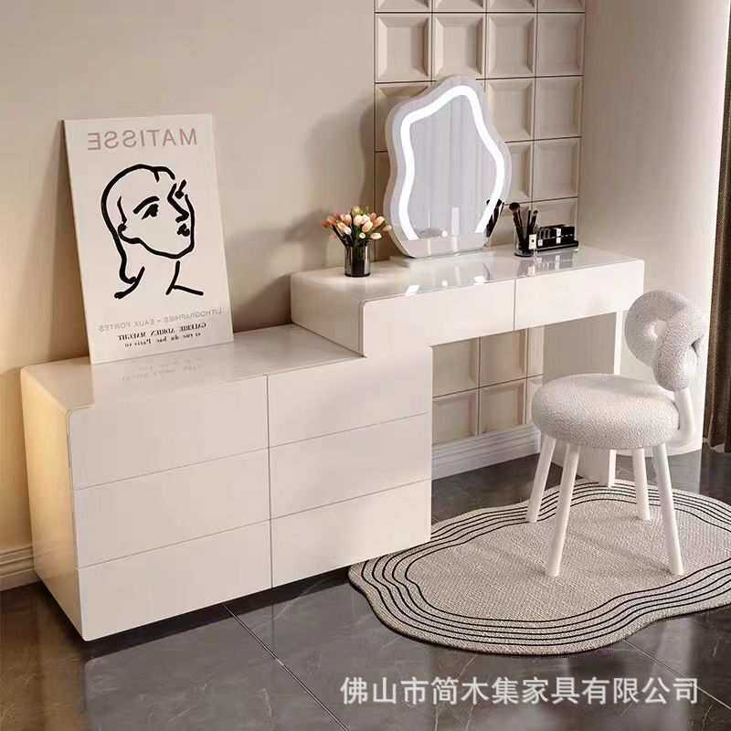 七号公寓梳妆台烤漆黑色意式极简奶油风卧室轻奢化妆桌收纳柜斗柜