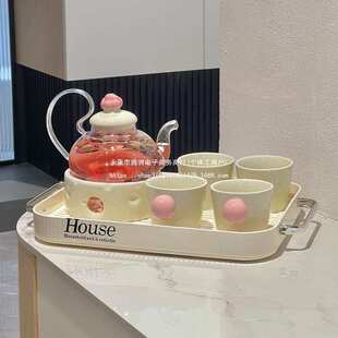 陶瓷花茶壶茶水分离茶杯套装煮水果茶下午茶蜡烛明火加热养生壶