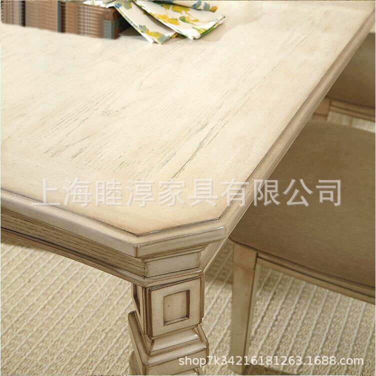 出口美式复古实木大方桌六八人餐桌椅组合欧式仿古白色拉伸缩餐桌