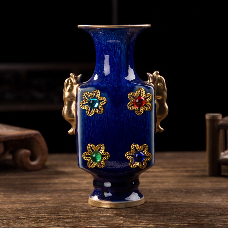 中式陶瓷花瓶家居饰品仿古钧瓷摆件客G厅酒柜电视柜装饰博古架摆