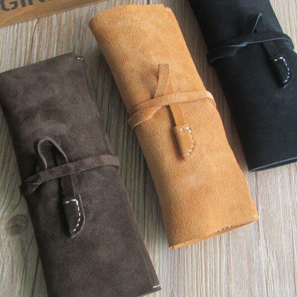 真皮复古套学生笔笔帘商务文具盒笔袋简约牛皮钢笔铅笔大容量手工