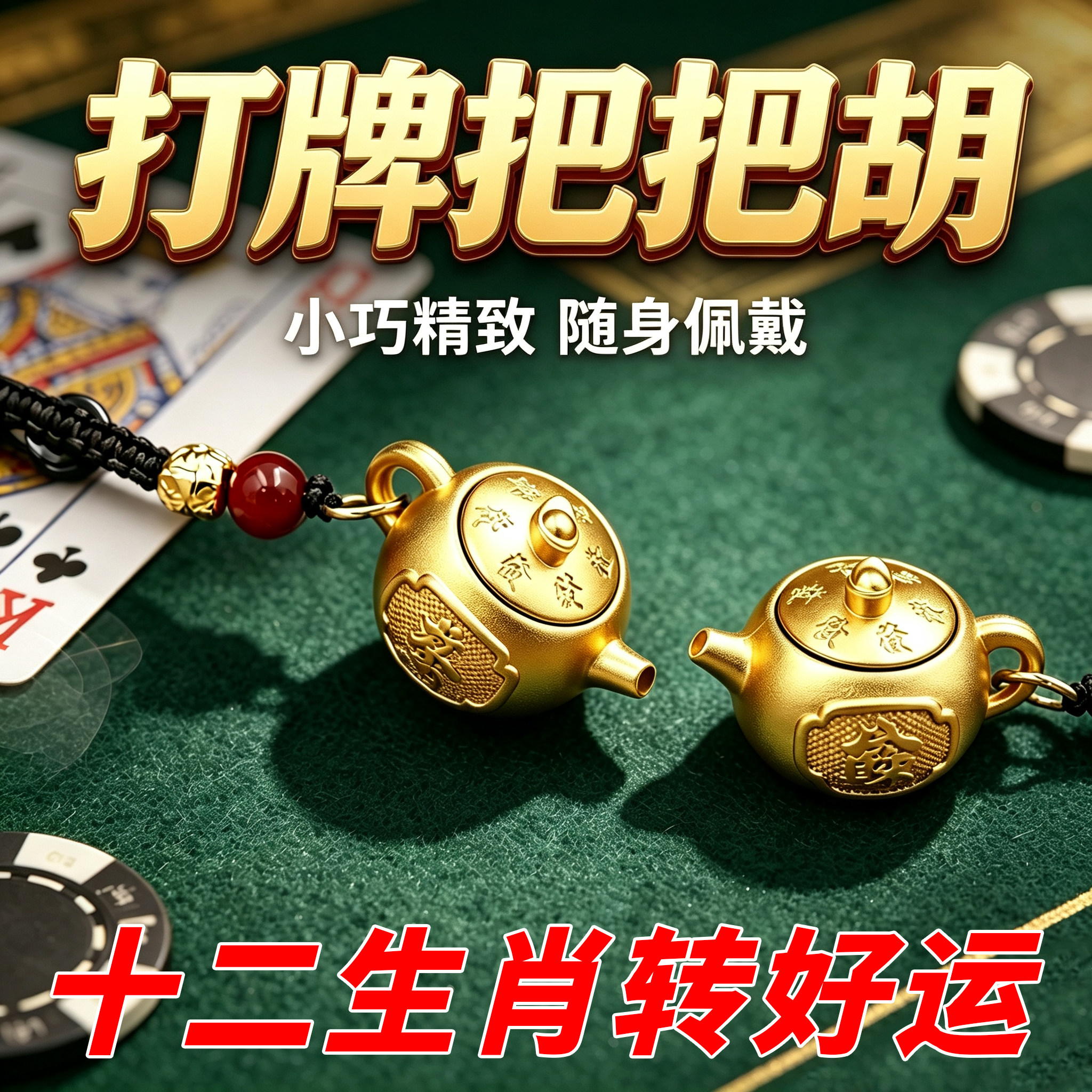 八方来财把把壶十二生肖打牌神器把把赢可旋转钥匙扣随身手把件