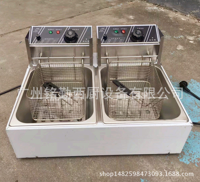 台式商用带限温器厚盆双缸双筛电炸炉炸薯条机电炸锅炸鸡翅机
