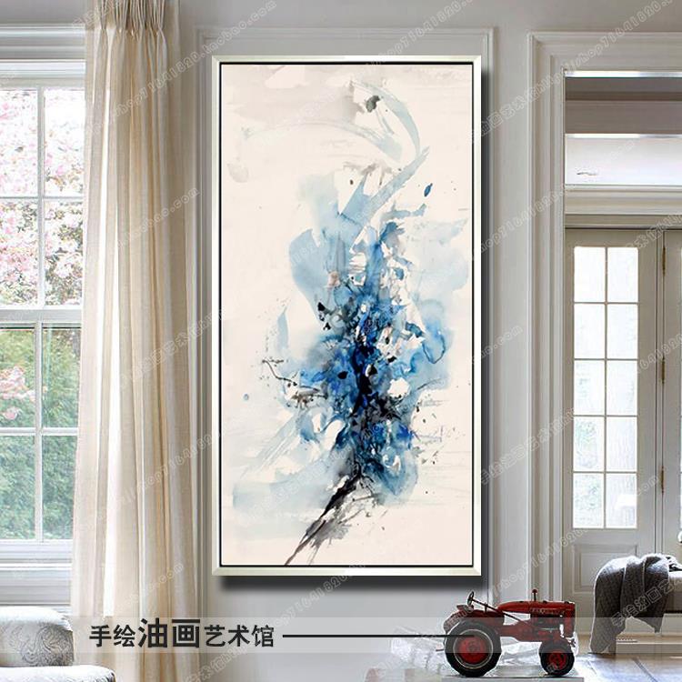 赵无极抽象油画竖版玄关挂画现代客厅纯手绘装饰画新中式酒店壁画