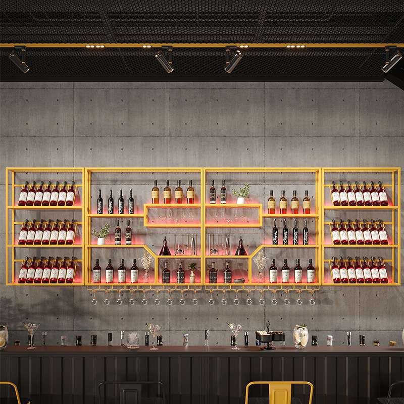 吧台酒柜靠墙壁挂式置物架工业风酒吧铁艺展示架创意餐厅红酒架子