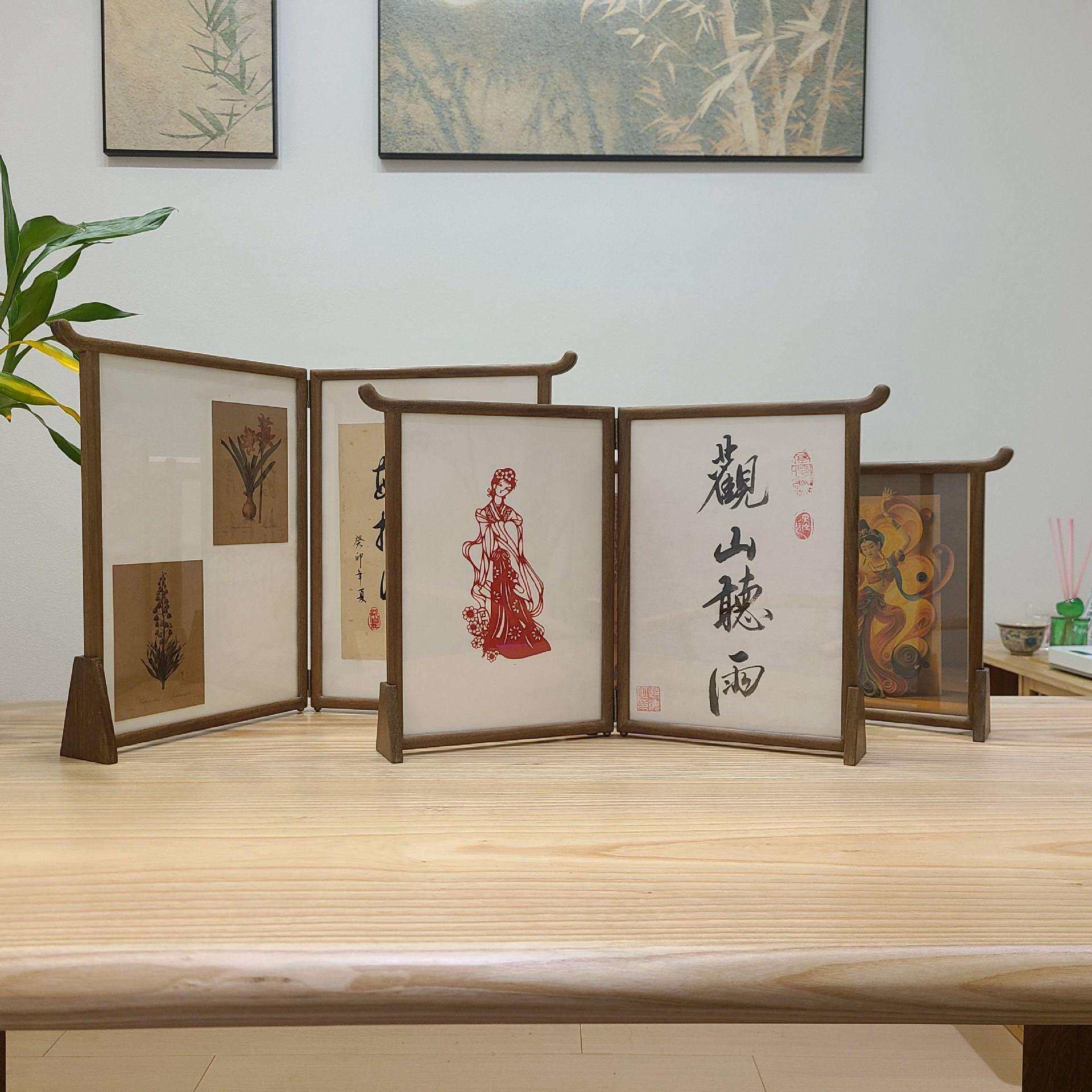 桌面屏风展示画实木框相框摆台小屏风书法展示框国画装裱框A4相框