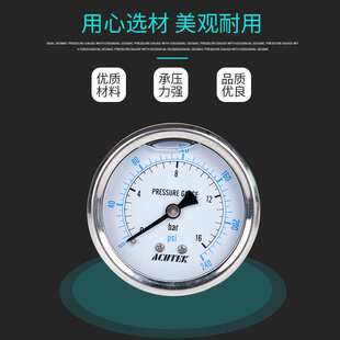 轴向耐震压力表 ACUTEK 原装出口 YN60Z 16bar G1/4B防震压力表