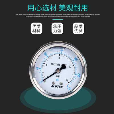 轴向耐震压力表 ACUTEK 原装出口 YN60Z 16bar G1/4B防震压力表