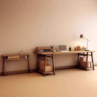 复古风书房书桌白蜡木工作桌家用实木写字台设计师大板原木办公桌